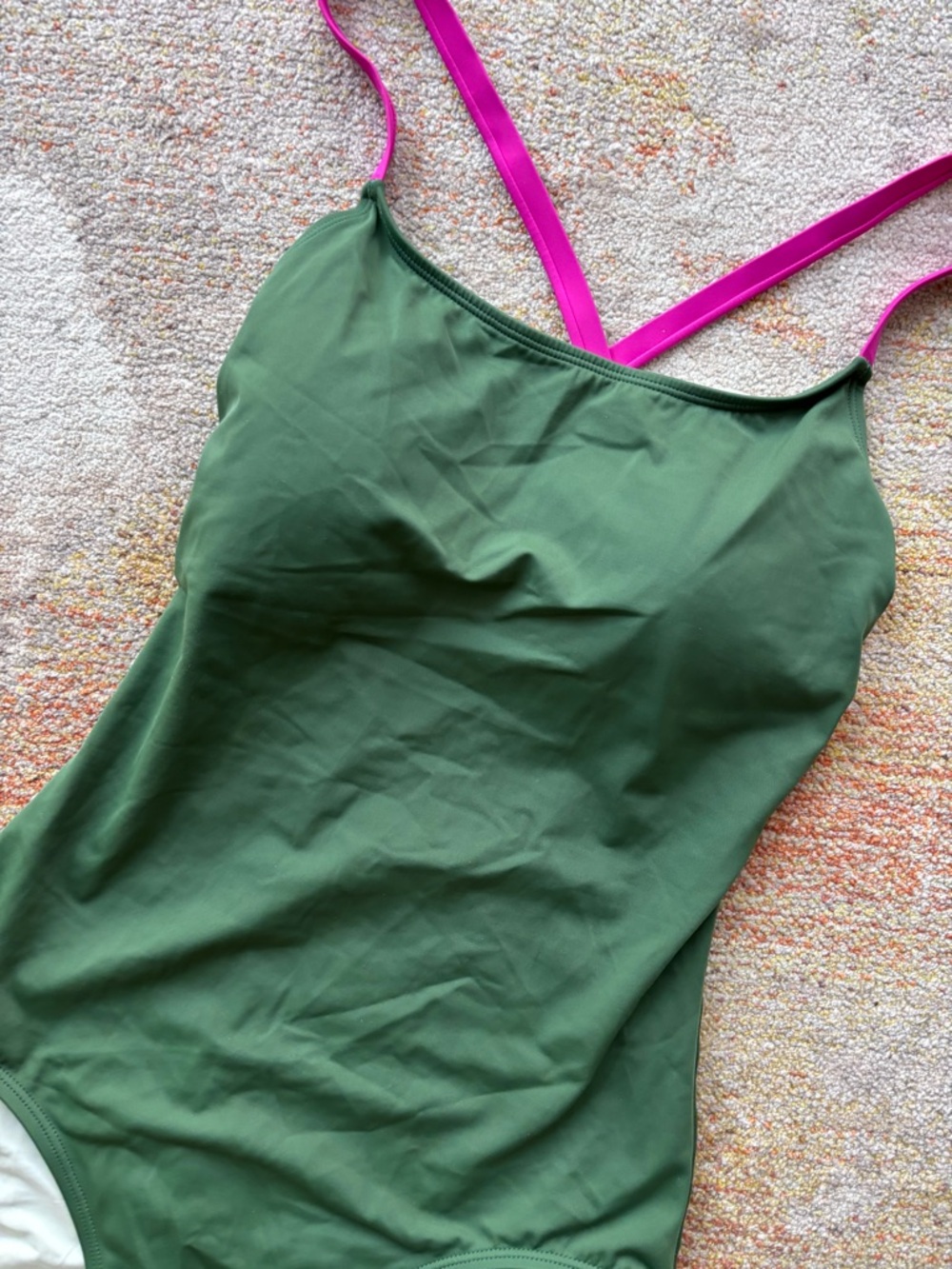 Desigual Green One-Piece Swimsuit with Pink Straps. Size 6 - Picture 8 of 8